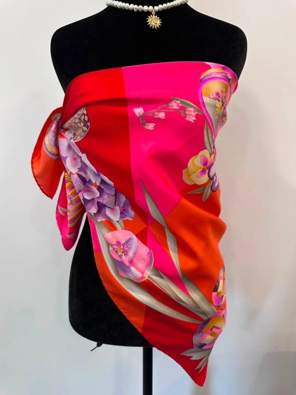 Leonard Silk Scarf Red Floral Made in Italy